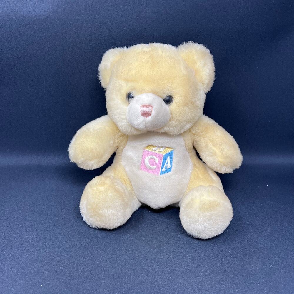 Main Joy Alphabet Teddy Bear Plush Rattle ABC Blocks Vintage 9" Plush Lovey